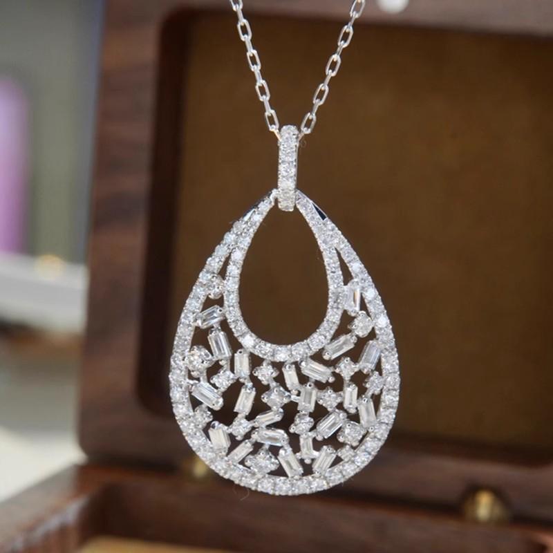 

Huitan Big Water Drop Shaped Pendant Necklace for Women Copper Color Luxury Trendy Female Neck Accessories Wedding Party Zircon