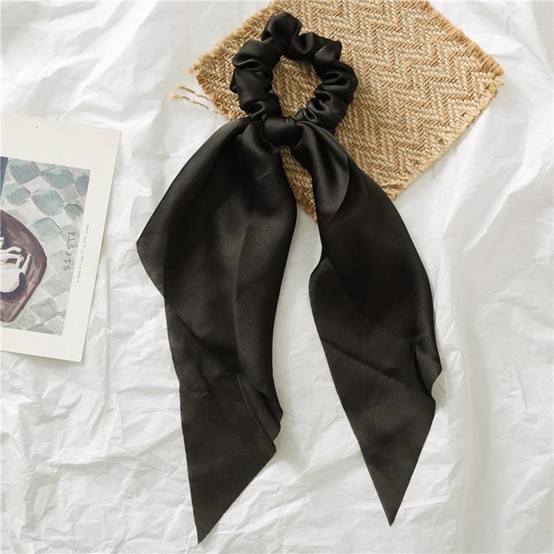 28cm Long Ribbon Satin Scrunchies Solid Color Fashion Bow Ponytail  Hair Ties Women Girls Elastic Hair Bands Headwear Accessory