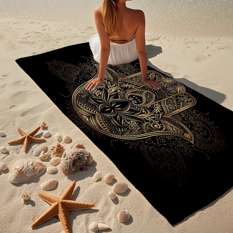 Golden Hamsa Symbol Beach Towel, Super Soft Microfiber, Gift for Her/Him, Birthday, for Pool, Beach, Travel, Home Decor Fan gifts