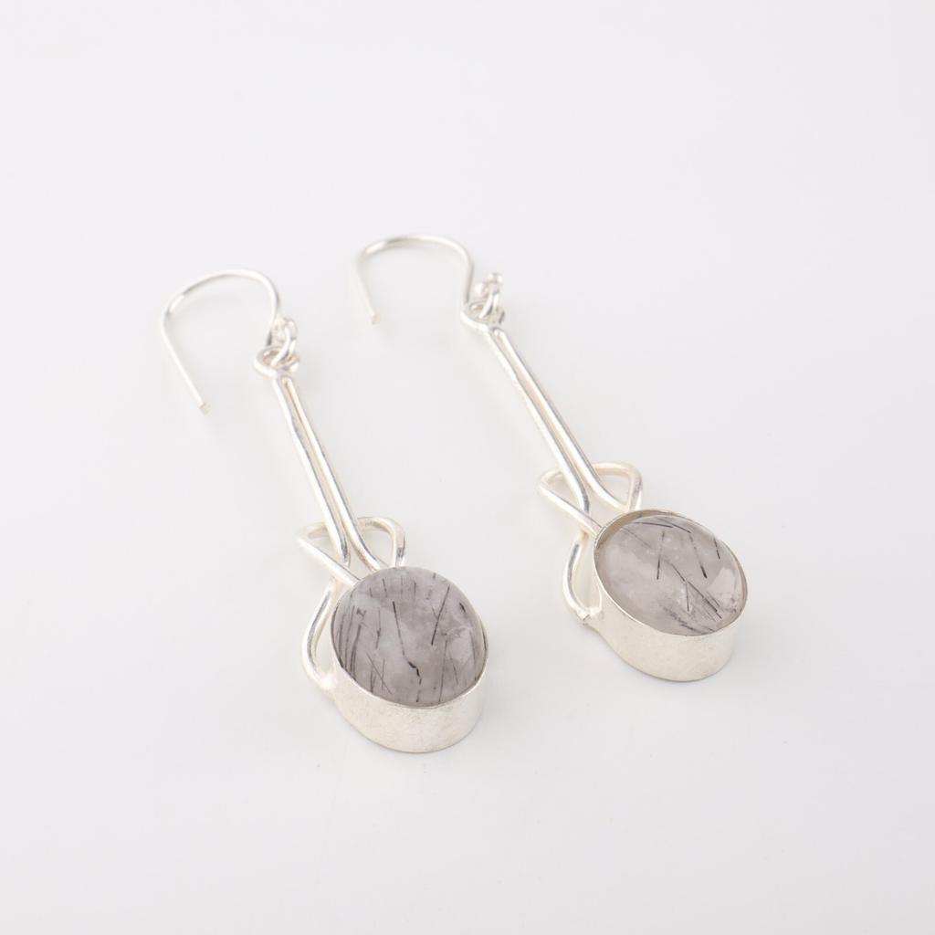 Black Rutile Gemstone 925 Sterling Silver Jewelry Handmade Women Earrings 1.76" EE-171-32