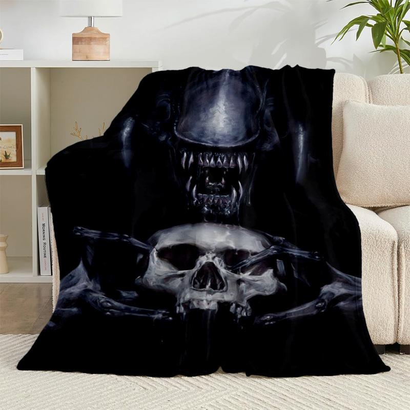 1PC Alien horror Artwork Flannel Blanket Gift, Suitable for Both Men And Women, Soft Ideal for Beds And Sofa, Birthday Or Christmas Gift