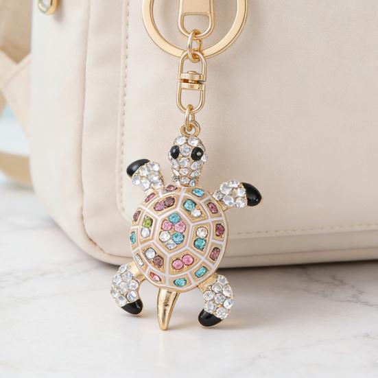 Cute Turtle Shape Rhinestone Keychain Sparkling Faux Crystal Bag Charm for Purse Handbag Accessory Gift for Women Girls