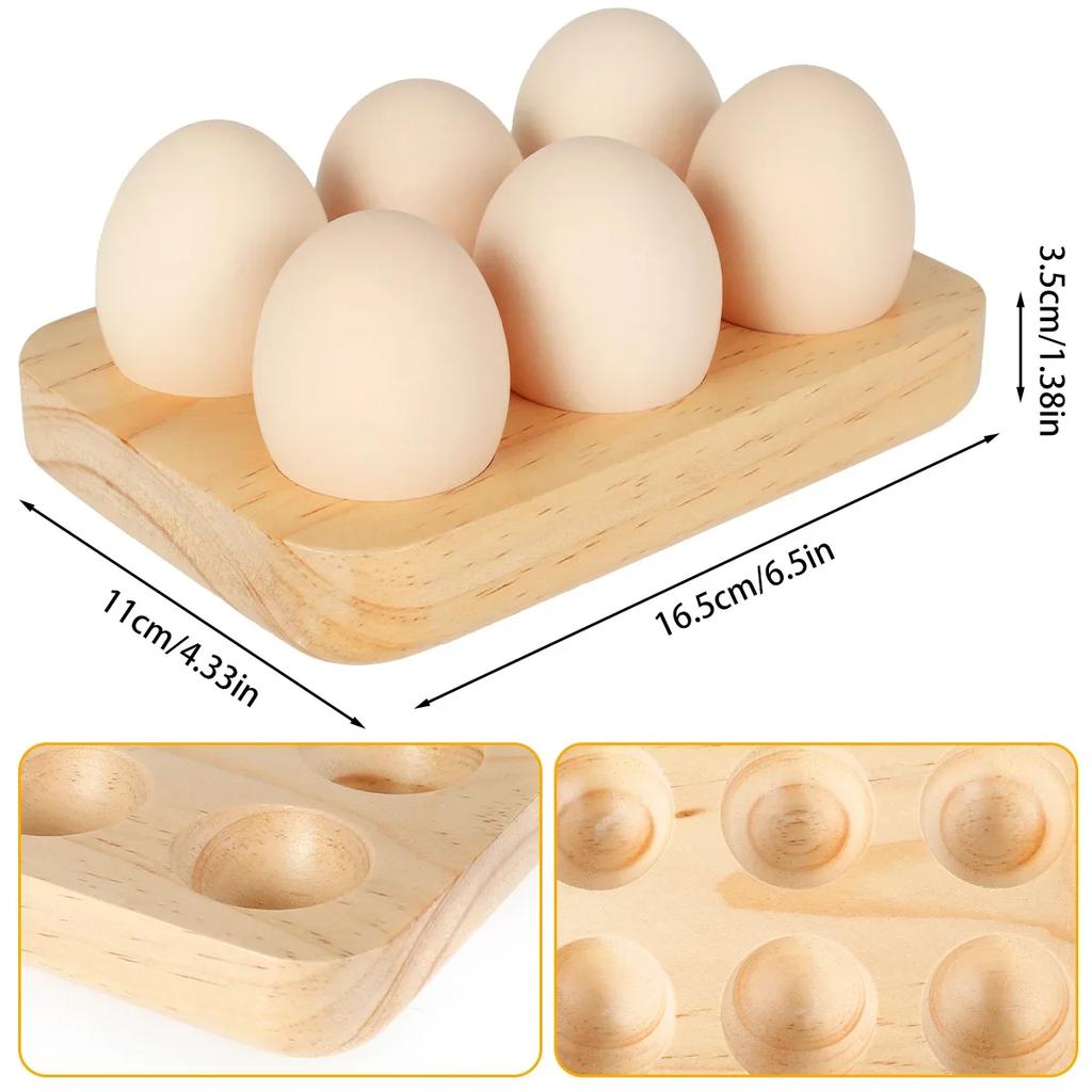 Egg Tray Wooden Egg Holder 6 Holes Egg Organizer Rack Space Saving Egg Plate Household Egg Storage Accessories for Kitchen Count