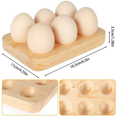 Egg Tray Wooden Egg Holder 6 Holes Egg Organizer Rack Space Saving Egg Plate Household Egg Storage Accessories for Kitchen Count