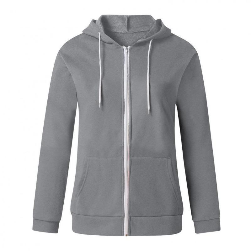 Women S Solid Color Long Sleeve Hooded Zip Up Sweatshirt With Pockets Drawstring