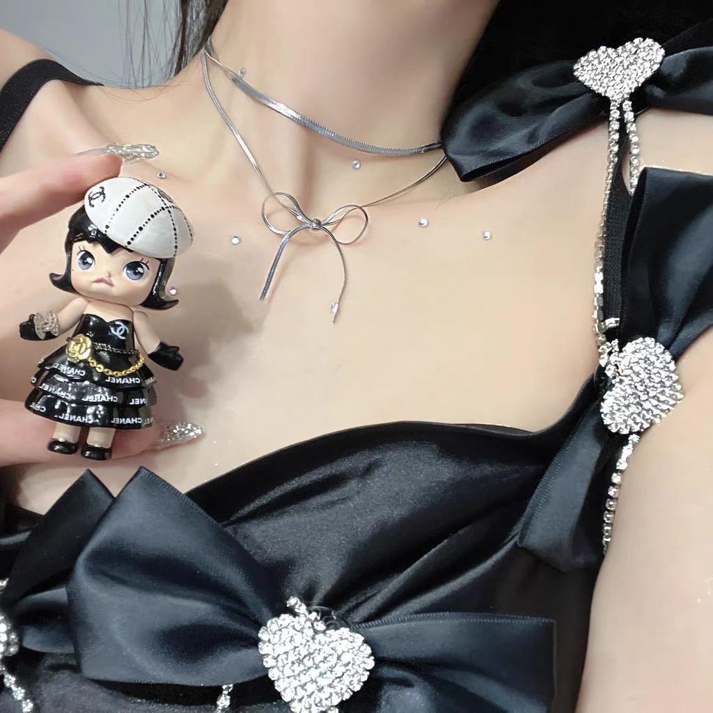 Elegant Butterfly Knot Titanium Steel Snake Chain Necklace For Women Chic And Versatile