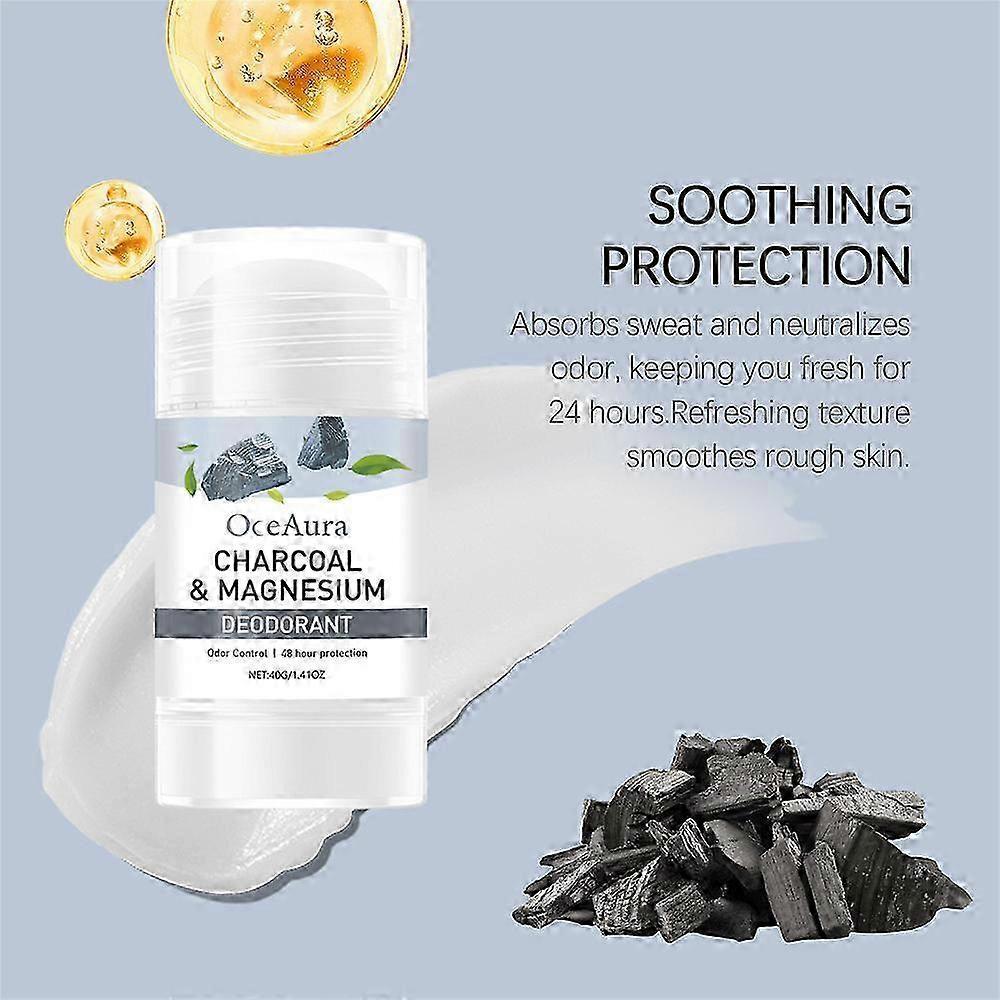 Holzkohle Magnesium Deodorant - 48h Geruchskontrolle Schweißmanagement, Natürlicher Achselschutz, 40g/1.41oz, Nicht klebrige Formel Für empfindliche Haut