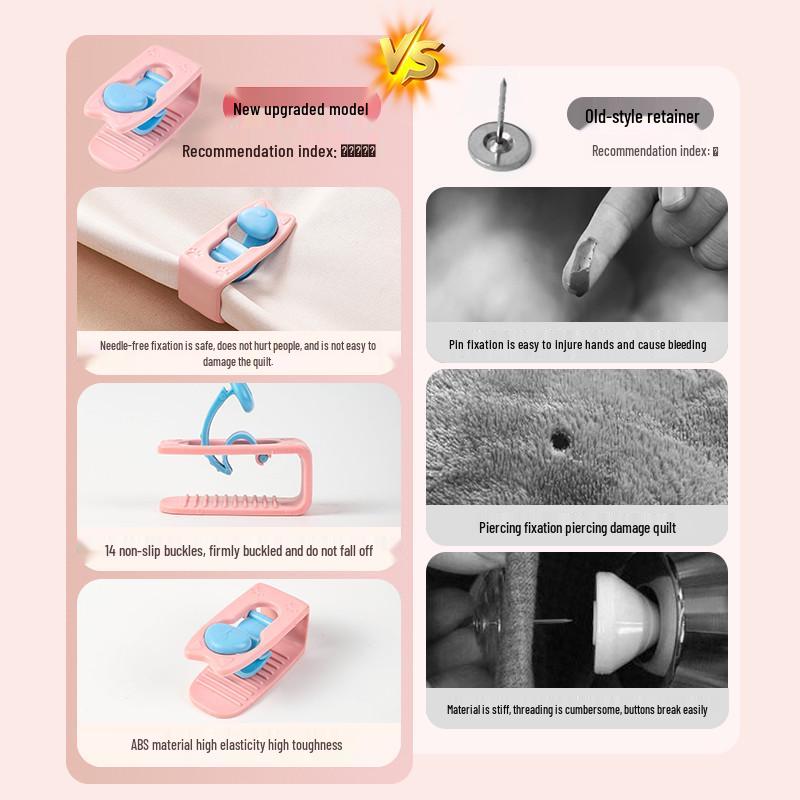 Rabat dla nowych przybyszów: Bezpieczne klipsy do mocowania kołdry bez igieł, antypoślizgowe, do prześcieradeł.