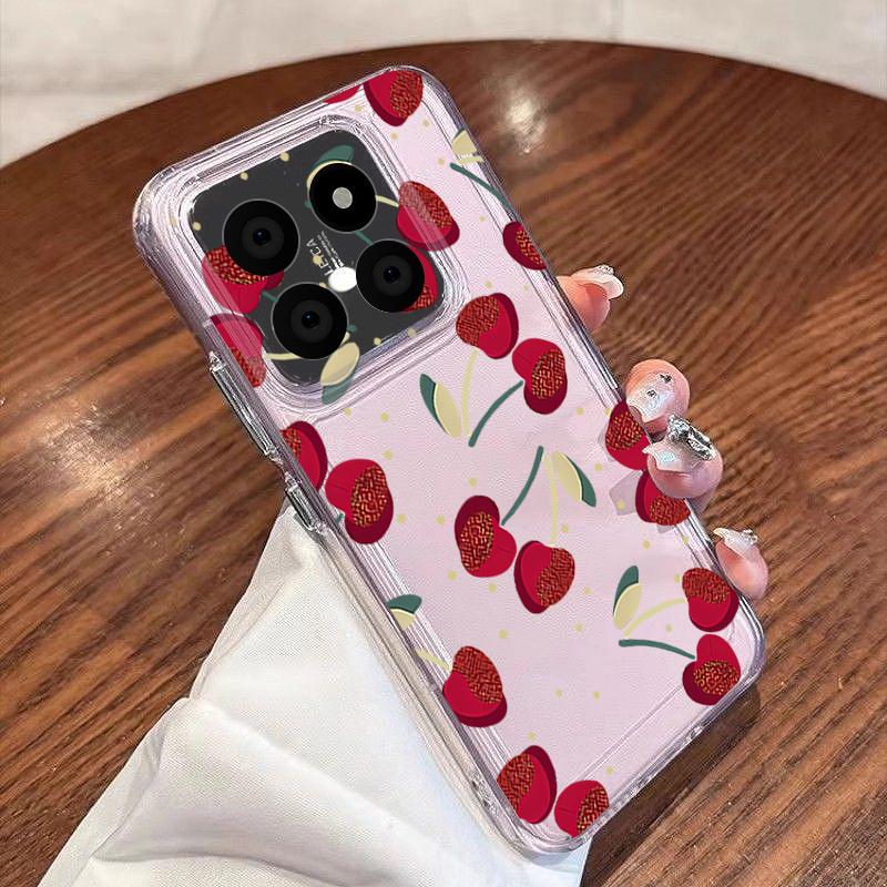 Red Cherry Fruits Pattern Case For Xiaomi Redmi Note 15 Pro 4G Funda Redmi Note 14 13 Pro 5G Clear TPU Silicone Soft Cover