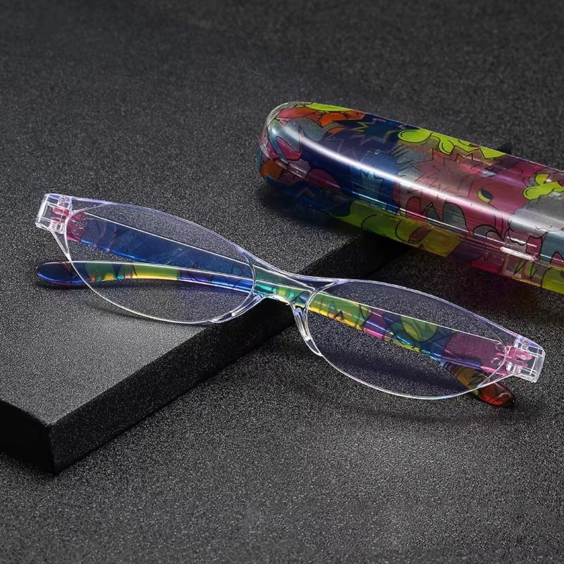 Fashion Transparent Frame Flower Legs Cat-Eye Anti Blue Light Reading Glasses Men Women FULL Frame High Definition Presbyopia Eyeglasses