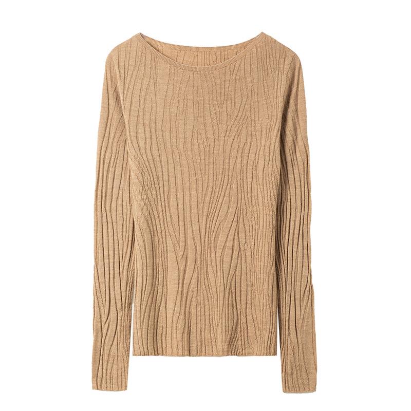 Wave Rhyme Gauze Women's Slim Fit Low Round Neck Wool Knit Shirt