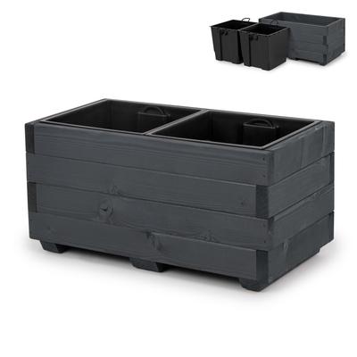 Wooden Flowerpot with Two Removable Inserts, Impregnated Flower and Plant Box for Balcony, Garden or Terrace, 62 X 33 X 32 Cm - Anthracite Color