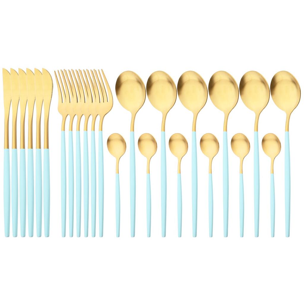 24pcs Black Cutlery Set Dinner Knives Fork Tea Spoon Dinnerware Matte Stainless Steel Tableware Flatware Kitchen Silverware Set