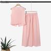 ZANZEA Women Sleeveless Vest Tops and Midi Skirts Summer Two Piece Suit Sets