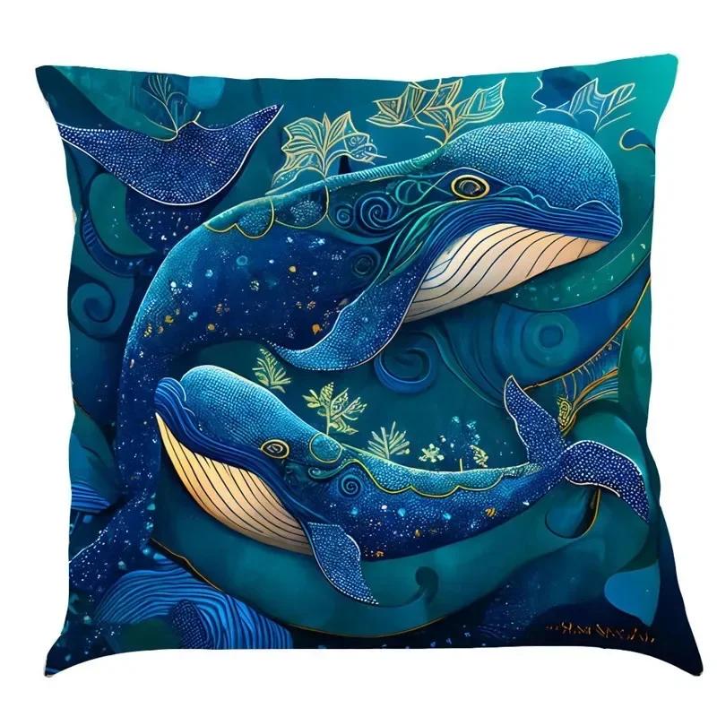 Luxury Home Decoration Pillowcase Car Living Room Sofa Cushion Cover Marine Life Painting Pattern Cushion Cover