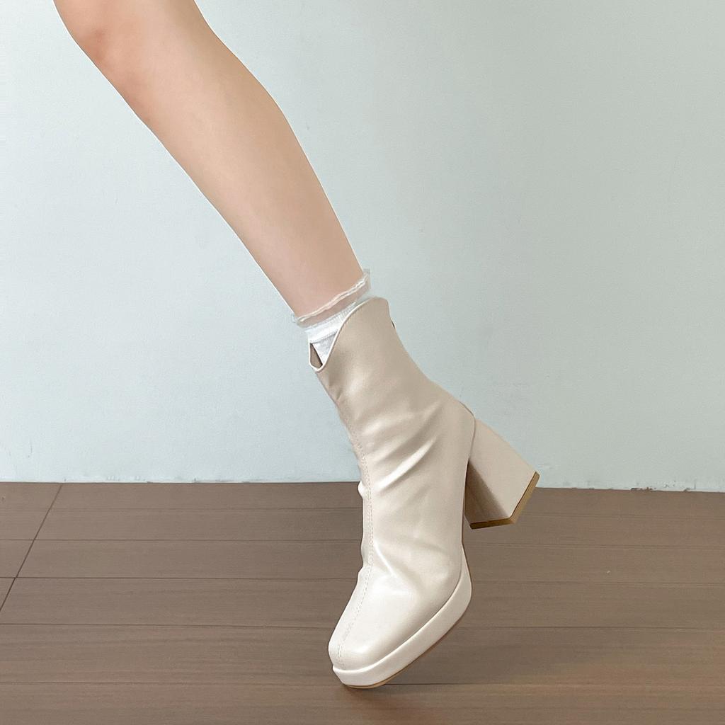 Retro black thick high-heeled British Martin boots women's 2025 new autumn and winter skirt slim velvet short boots