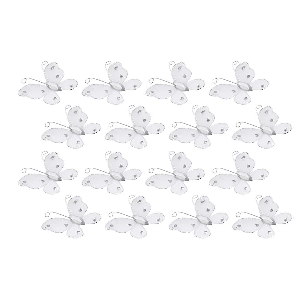 30pcs Wired Mesh Glitter Butterflies with Artificial Gem DIY Handmade Crafts for Weeding Party Home