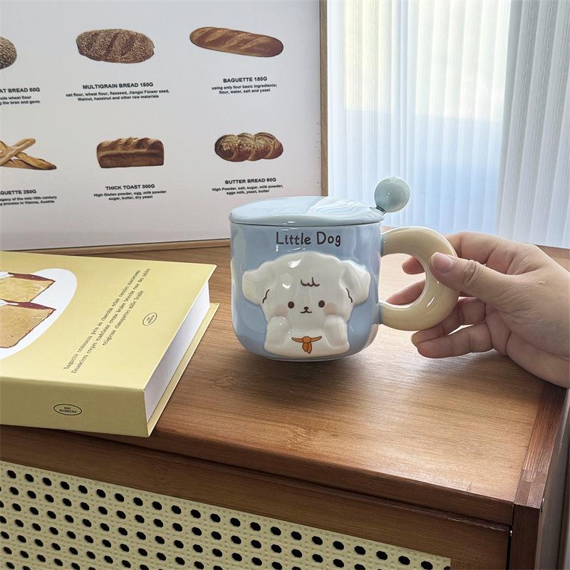Puppy Mug With Lid Spoon Cute Couple Water Cup Girls Household Creative Ceramic Cup Souvenir Gift Box