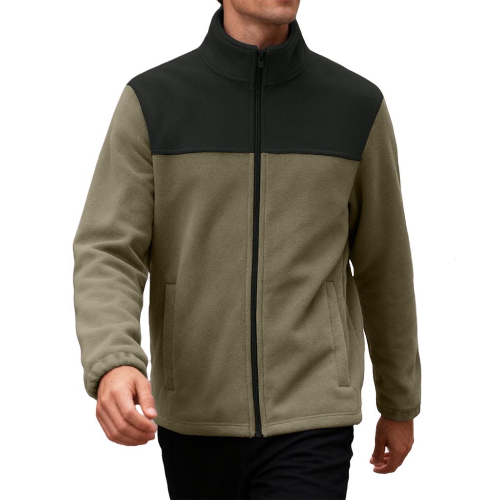 Men's Casual Sports Loose Stand Collar Warm Fleece Zipper Cardigan Top Jacket