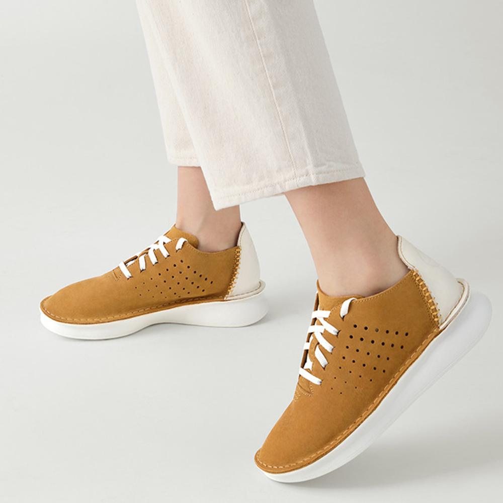 Clarks Leather Soft Comfortable Breathable Low-Top Sports Casual Shoes Women sneakers Khaki 261704214