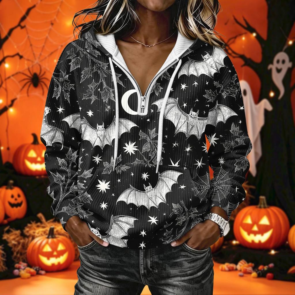 Women's Long Sleeve Halloween Print Pullover Hoodie Sweatshirt with