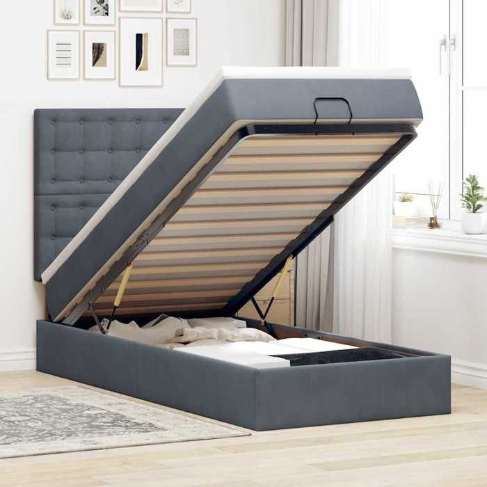 VidaXL Ottoman Bed Frame with Mattress Dark Grey 90x190 Cm Velvet, Bed Frame, Upholstered Bed Frame, Bed Frame 3314433
