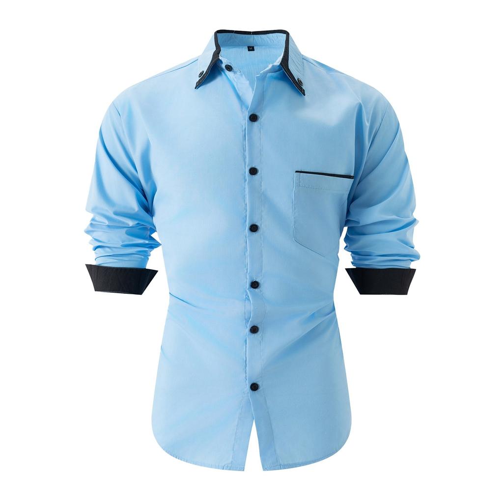 Pánská podzimní ležérní volná košile s dlouhým rukávem a knoflíky, colorblock