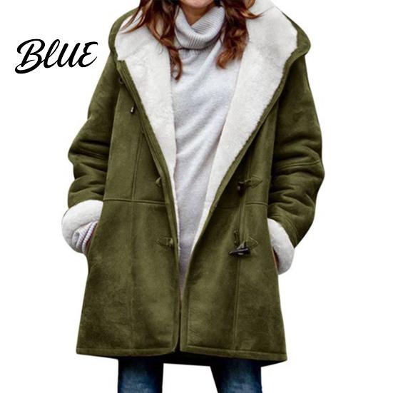 Lady Thick Coat Women Fall Winter Hooded Soft Plush Long Sleeve Mid Autumn Jacket Length Windproof Cold Resistant Buttons Loose Pockets