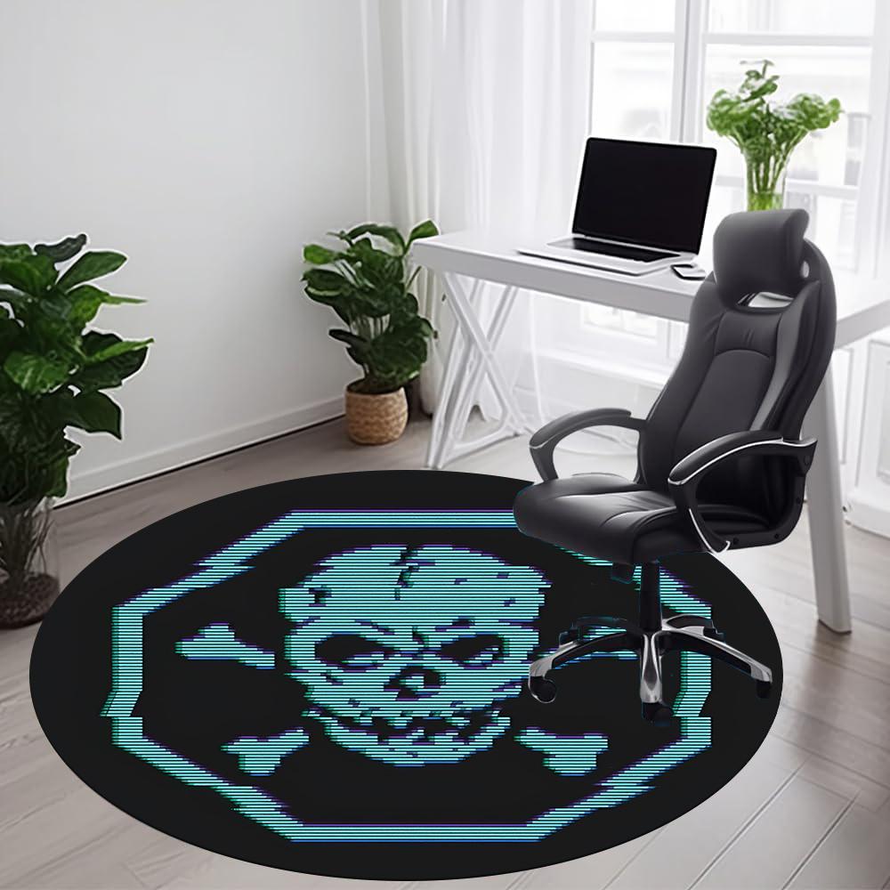 1pc Skull Crossbones Office Round Area Rug, Indoor Mat Suitable ForOffice, Under Office Chairs Bedroom Living Room Home Decor, Room Deco U05