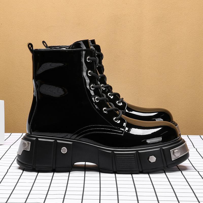 Order British Style Thick-soled Bright Leather High-top Martin Boots 2025 Versatile Fashion Height-increasing Men's Handsome Street Fashion Boots