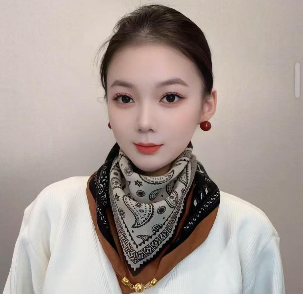 Chic Autumn/Winter Silk Scarf with Magnetic Golden Ball Clasp – Korean Style Neck Warmer