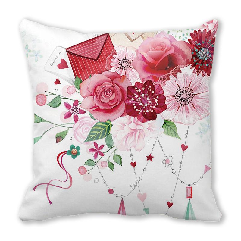 Happy Valentine's Day Theme Digital Printing Short Plush Pillow Covers for Car Sofa Office Cushion Cover Home Goods 60x60cm