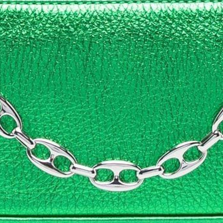 By Far Rachael Hardware Chain Shoulder Strap Zipper Closure Leather Mini Shoulder Bag Women handbags Green 22FWMIRACNMEGSMA