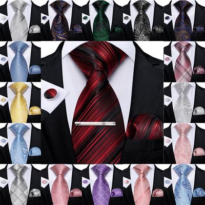 Set di fermacravatta da uomo Slik con quadri rossi, cravatta, fazzoletto da taschino, gemelli, matrimonio, 4 pezzi
