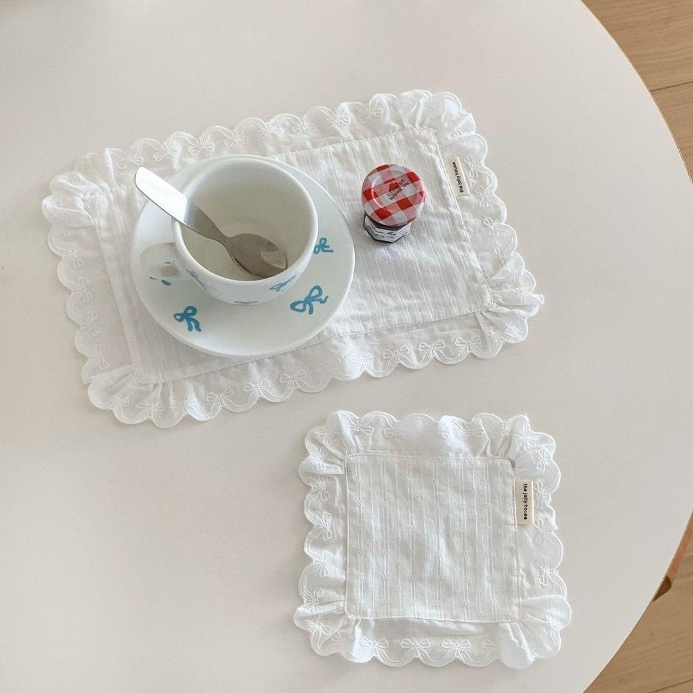 Tapis de table style coréen doux à volants de dentelle, sous-verres anti-poussière polyvalents, serviettes en coton pour la salle à manger