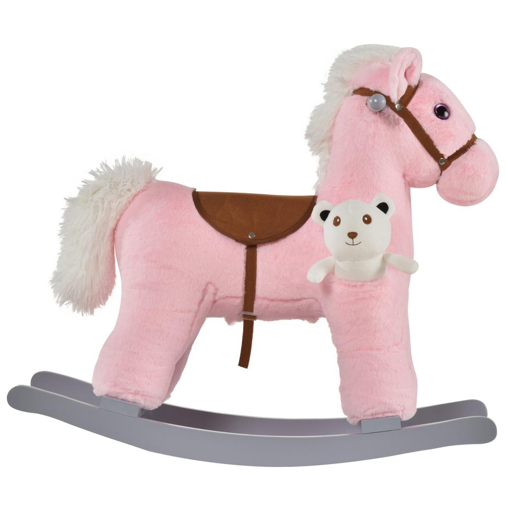 Kids Plush Ride-On Rocking Horse Toy Rocker with Plush Toy Realistic Sounds for Child 18-36 Months Pink