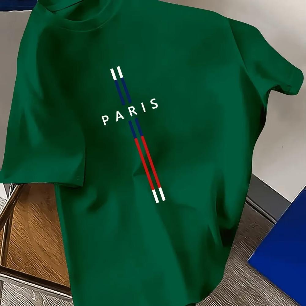 New Men Fashion Casual Loose Fit Plus Size Paris Letter Print Round Neck Short Sleeve T-shirt Top Short-sleeved T-shirt for Men