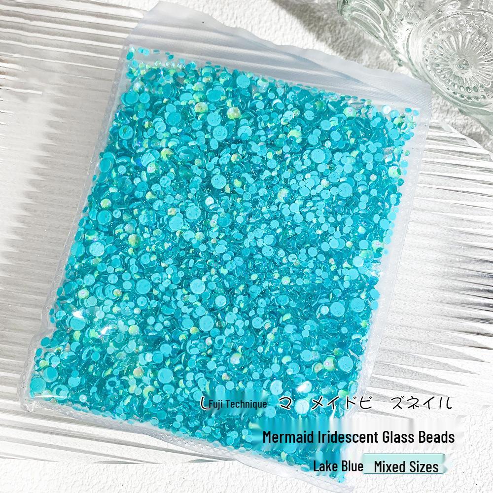 Iridescent Mermaid Nail Art Beads: Half-Round Glass Rhinestones and Mixed Accessories