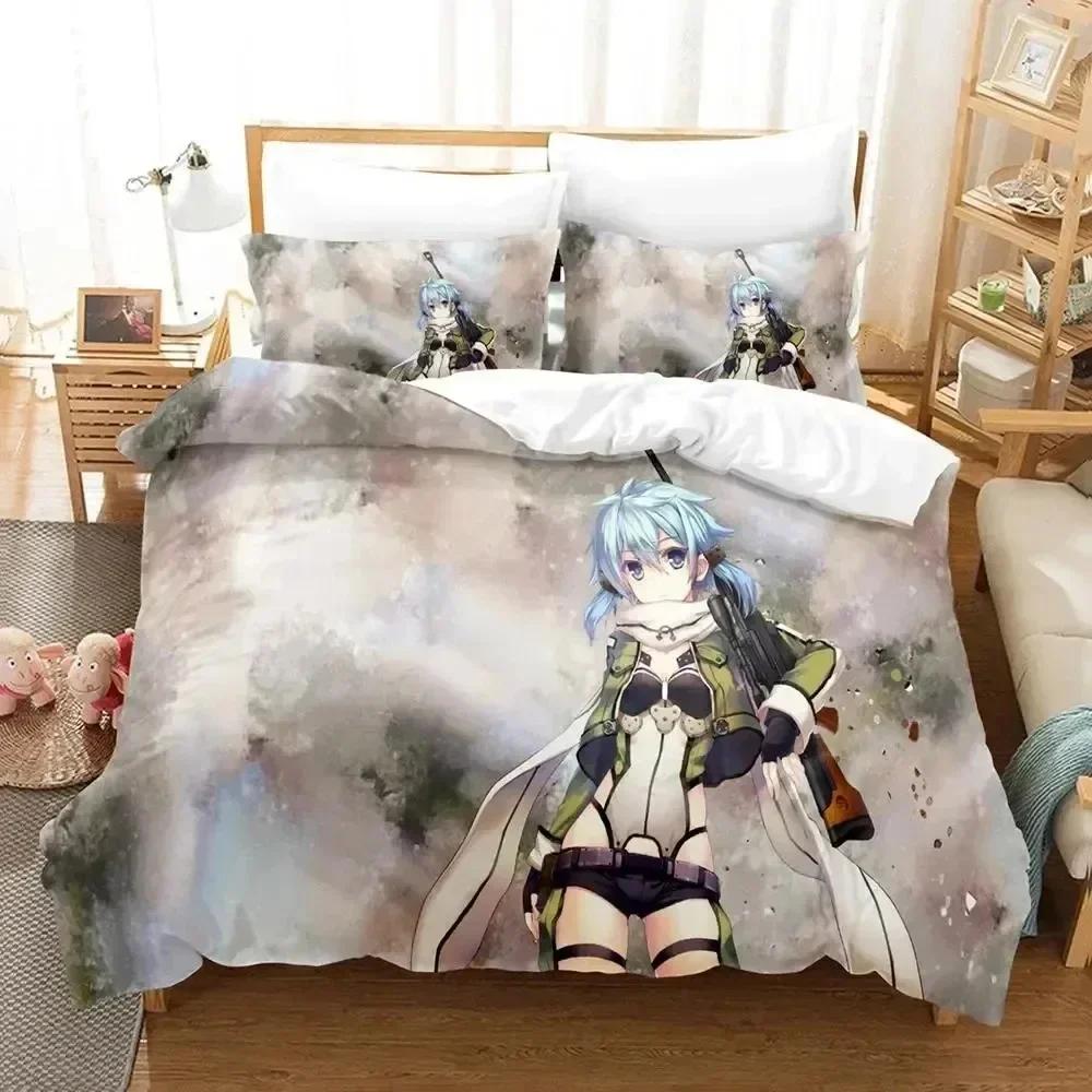 Anime Asada Shino Sword Art Online Printed Bed Set Duvet Cover Pillowcase Bedding Set Bed Linen Sheet Quilt Cover Full King Size
