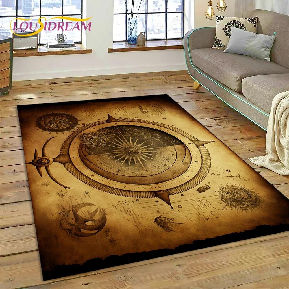 3D Oude Zeekaart Wereldkaart Kompas Tapijt Tapijt voor Slaapkamer Woonkamer Bank Decoratie, Kinderspel Grote Decoratieve Vloermat