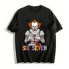 Halloween Scary Clown Print Top Spooky Theme Casual T-Shirt Pure Cotton T-shirt