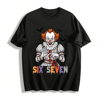 Halloween Scary Clown Print Top Spooky Theme Casual T-Shirt Pure Cotton T-shirt