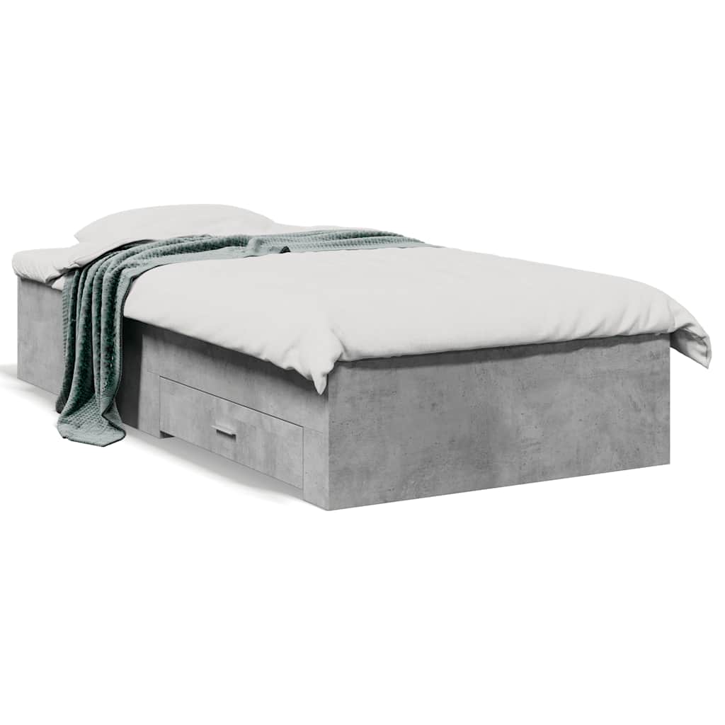 Bed Frame with Drawers Concrete Grey 75x190 cm Engineered Wood