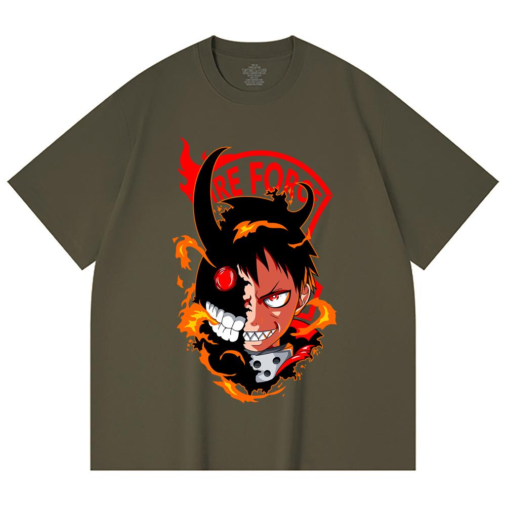 230 Gsm 100% Cotton Fire Force V1 Shinra Print Unisex Heavy Cotton T Shirt