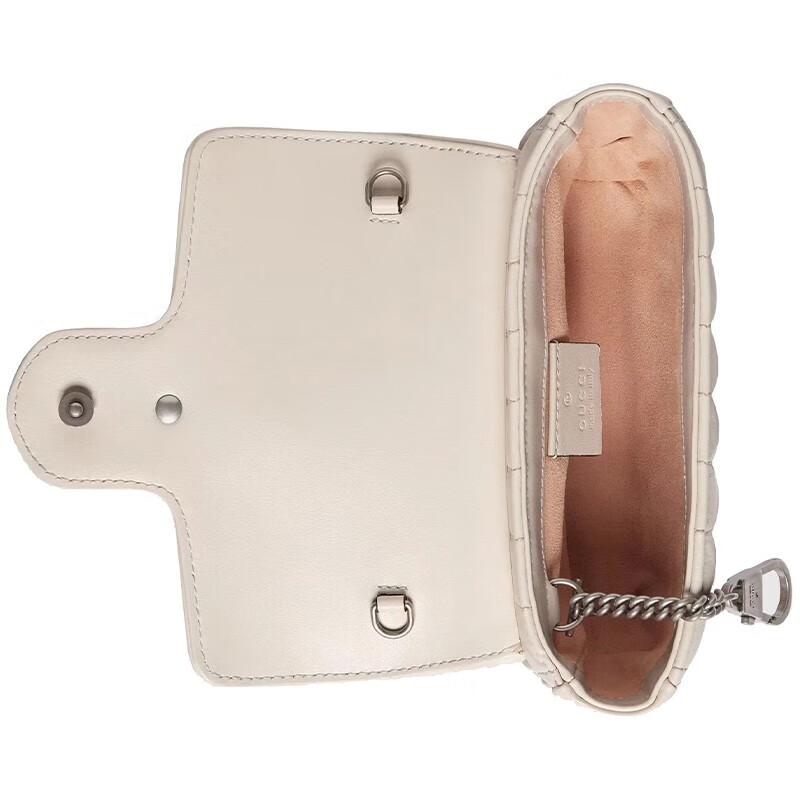 Gucci GG Marmont Mini Shoulder Bag White Quilted Leather Silver Hardware Chain Crossbody Bag for Women Evening Party Daily Commute 476433-DTD5N-9022