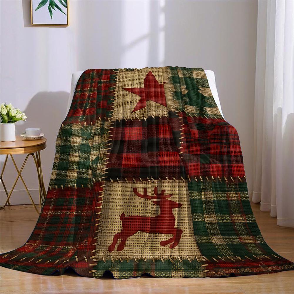 Rustikaler Xmas-Karostoff-Flanell-Decke Warm Weich Halloween Weihnachten Sofa Warm Gemütlich Dekorative Deko Geschenk für Alle Jahreszeiten