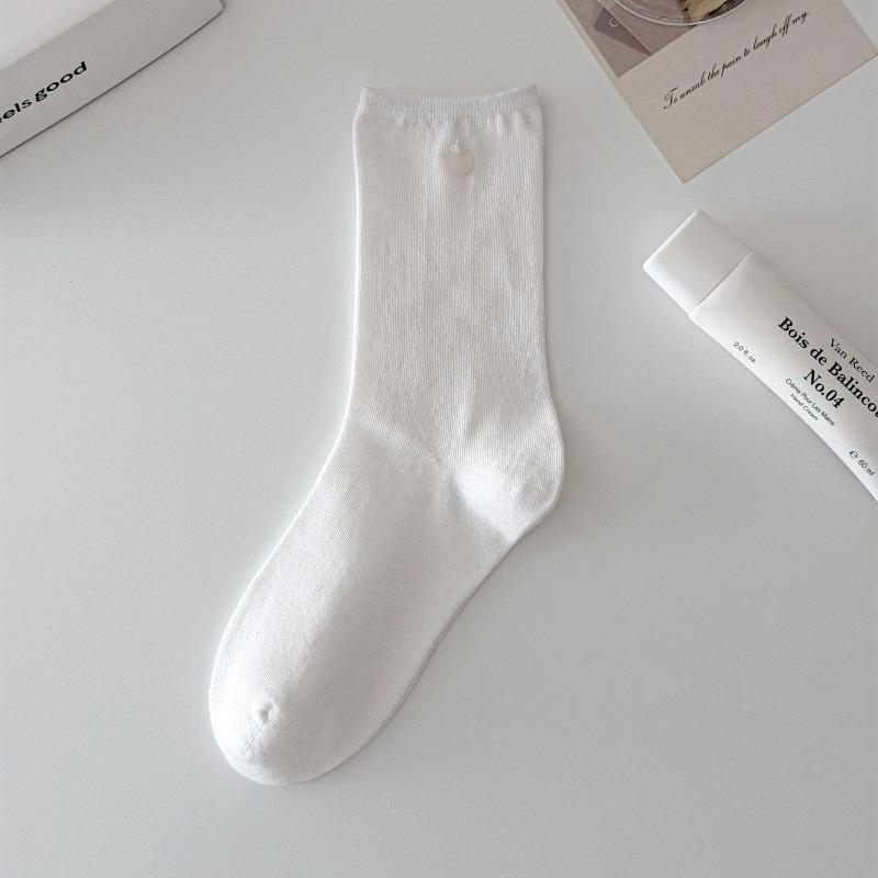 Buttoned Socks - Children's Spring Pure-color Versatile Mid-calf Socks, Pile Socks, Combed Cotton Mid-calf Socks