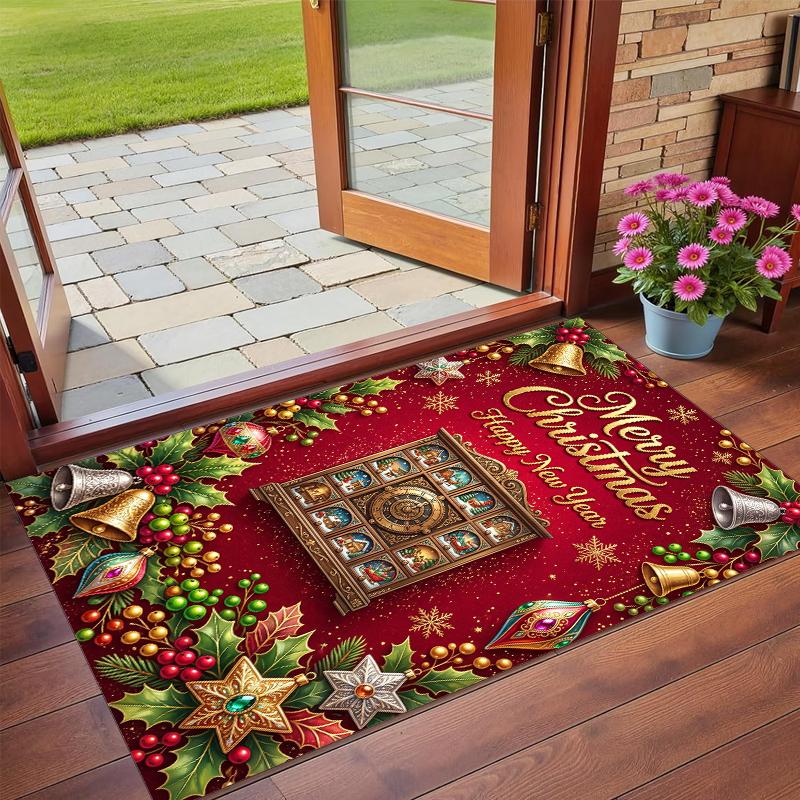 Christmas Printed Square Area Rug Soft Non Slip Floor Carpet For Bedroom Holiday Gift