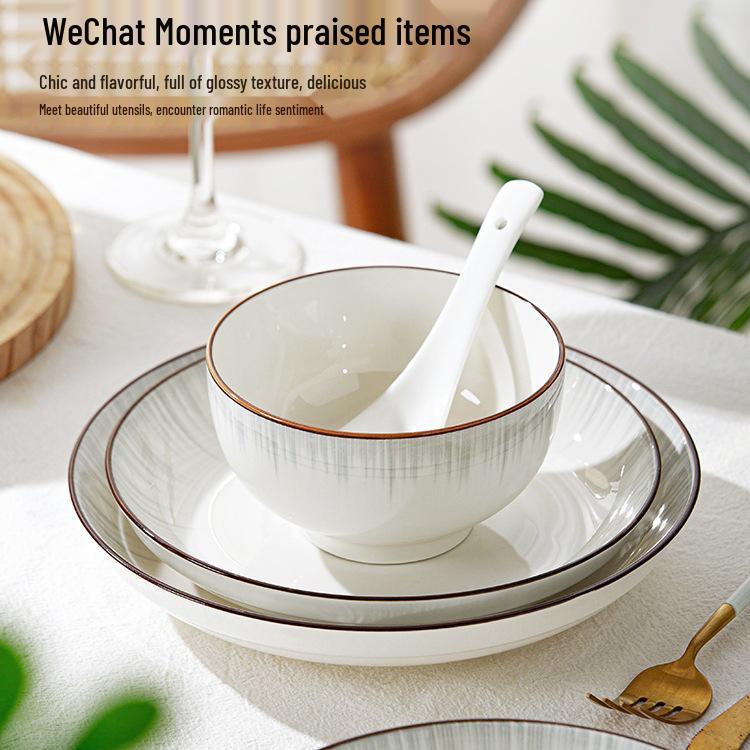 2025 Modern Ceramic Dinnerware Set - Underglaze Rice Bowls, Plates, and Chopsticks