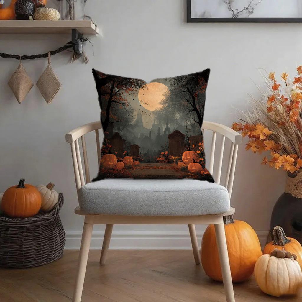 Kissenbezüge mit Halloween-Motiv mit KürbissenGeeignet für Sofa, Auto, Schlafzimmer, dekorativer Kissenbezug, Kissenbezug